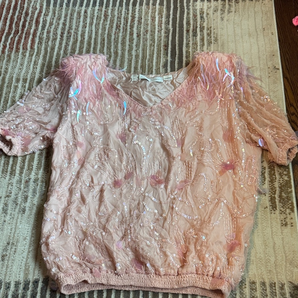 Chic Pink Embellished Women's Blouse